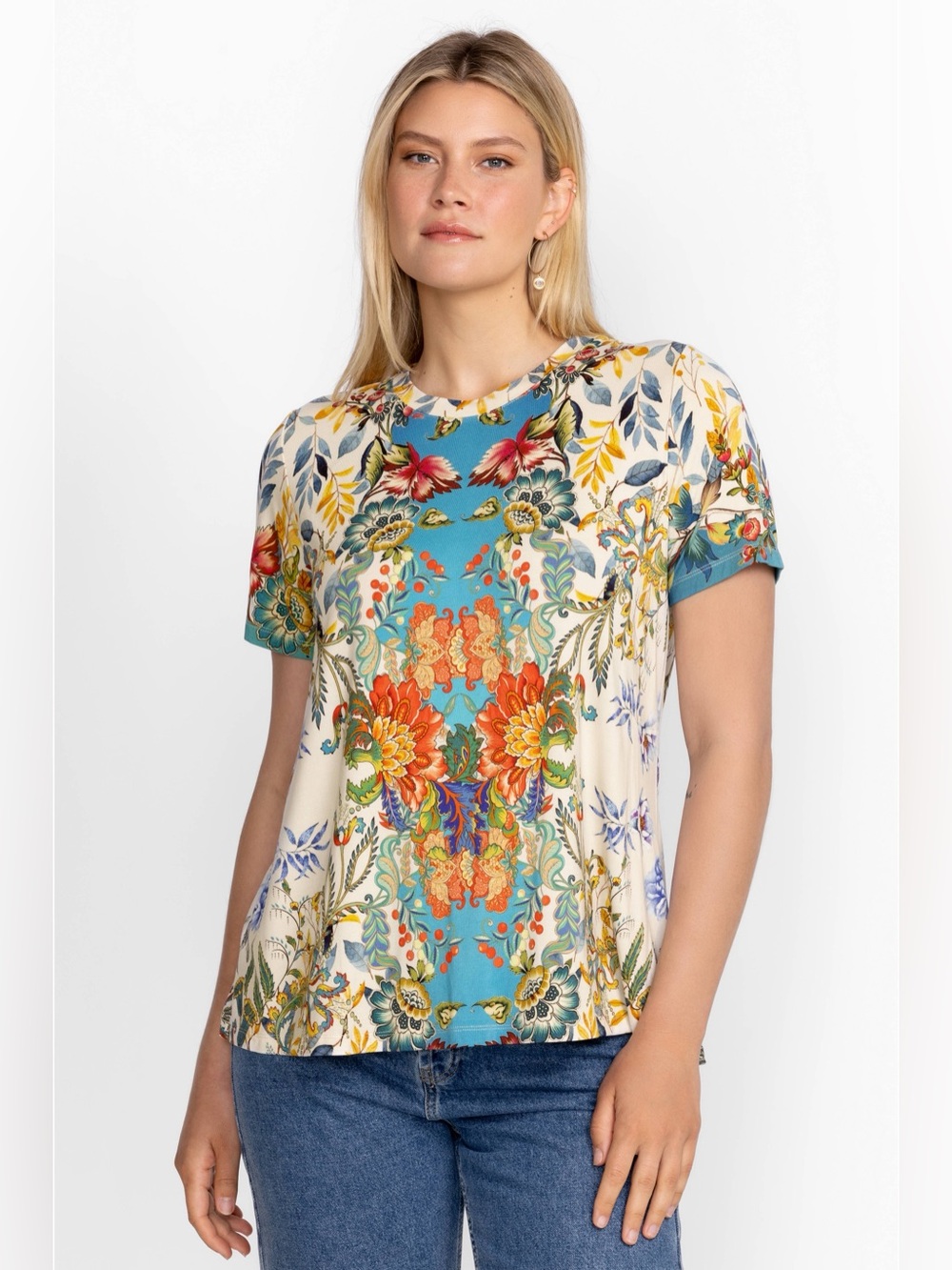 JOHNNY WAS THE JANIE FAVORITE SHORT SLEEVE CREW NECK SWING TEE